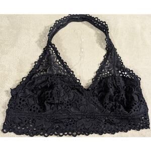 Aerie Womens Halter Top Lace Bra Bralette L LG Large Black Pullover New Tag